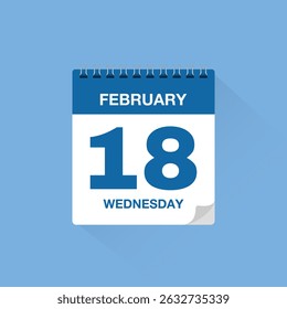 Calendar with date February 18. Day calendar icon vector, event calendar reminder, business meeting schedule date sign, deadline template, appointment date symbol, page calendar agenda planner sign.