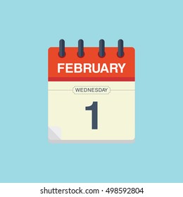 Calendar date February 1st.
Modern vector calendar icon with a day of week.
Flat design element for infographic.