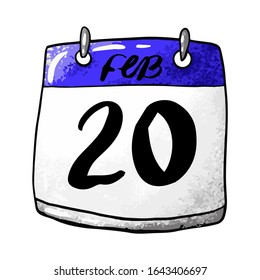 Calendar with the date of February 20 on a white background. Feast of St. Parthenius, Bishop of Lampsak. Vector stock illustration.