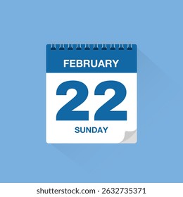 Calendar with date February 22. Day calendar icon vector, event calendar reminder, business meeting schedule date sign, deadline template, appointment date symbol, page calendar agenda planner sign.