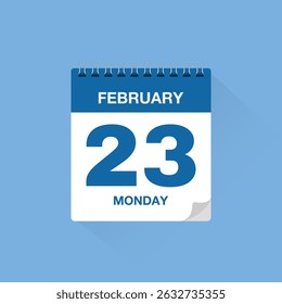 Calendar with date February 23. Day calendar icon vector, event calendar reminder, business meeting schedule date sign, deadline template, appointment date symbol, page calendar agenda planner sign.