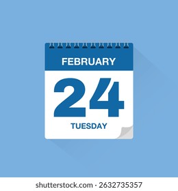 Calendar with date February 24. Day calendar icon vector, event calendar reminder, business meeting schedule date sign, deadline template, appointment date symbol, page calendar agenda planner sign.