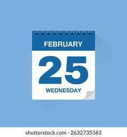 Calendar with date February 25. Day calendar icon vector, event calendar reminder, business meeting schedule date sign, deadline template, appointment date symbol, page calendar agenda planner sign.
