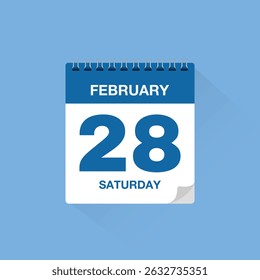 Calendar with date February 28. Day calendar icon vector, event calendar reminder, business meeting schedule date sign, deadline template, appointment date symbol, page calendar agenda planner sign.