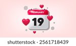 Calendar date of February 3d icon. 19th day of the month icon. Event schedule date. Meeting appointment time. 19th day of February. Calendar month date banner. Day or Monthly page. Vector