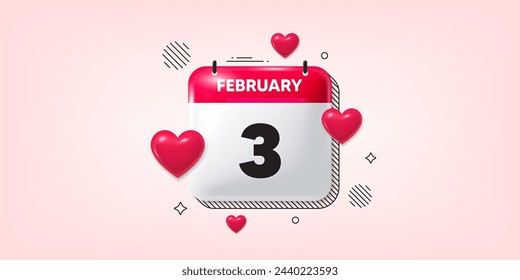 Icono de fecha calendario del 3 de febrero. Icono del tercer día del mes. Fecha de programación del evento. Hora de cita de reunión. 3 de febrero. Banner de fecha de mes del calendario. Página Día o Mensual. Vector