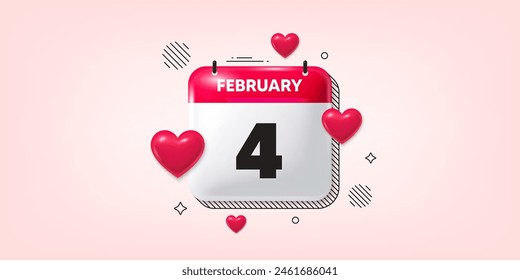 Icono de fecha calendario del 3 de febrero. Icono del 4º día del mes. Fecha de programación del evento. Hora de cita de reunión. 4 de febrero. Anuncio de fecha de mes calendario. Página Día o Mensual. Vector