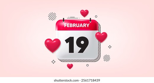 Calendar date of February 3d icon. 19th day of the month icon. Event schedule date. Meeting appointment time. 19th day of February. Calendar month date banner. Day or Monthly page. Vector