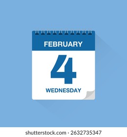 Calendar with date February 4. Day calendar icon vector, event calendar reminder, business meeting schedule date sign, deadline template, appointment date symbol, page calendar agenda planner sign.