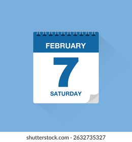 Calendar with date February 7. Day calendar icon vector, event calendar reminder, business meeting schedule date sign, deadline template, appointment date symbol, page calendar agenda planner sign.