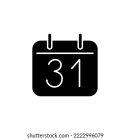 Symbol für das Kalenderdatum. Monatsende. Alles Gute für das neue Jahr! Feiertage. Jahreszeit Winterurlaub. Schwarzes Silhouettensymbol. Einzelne Vektorgrafik