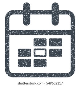 Calendar Date grainy textured icon for overlay watermark stamps. Flat symbol with unclean texture. Dotted vector smooth blue ink rubber seal stamp with grunge design on a white background.