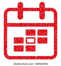 Calendar Date grainy textured icon for overlay watermark stamps. Flat symbol with unclean texture. Dotted vector red ink rubber seal stamp with grunge design on a white background.