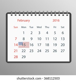 a calendar with the date of the holiday in America. President's day