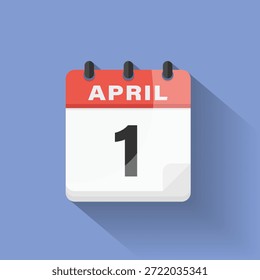 Ícone de data do calendário abril 1 desenho plano sombra longa vermelho azul azul digital lembrete gráfico