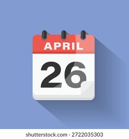 Calendar date icon April 26 flat design long shadow red blue digital reminder schedule graphic