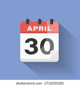 Ícone de data do calendário abril 30 design plano sombra longa vermelho azul digital lembrete agenda