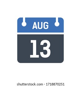 Calendar Date Icon - August 13 Vector Graphic