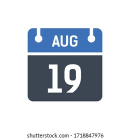 Calendar Date Icon - August 19 Vector Graphic
