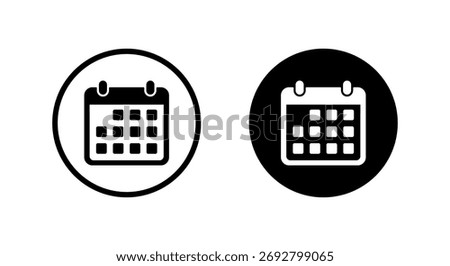 Calendar, date icon in black circle. Schedule symbol