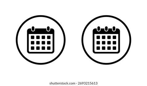 Calendario, icono de fecha en contorno circular. Evento, símbolo de programación