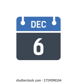 Calendar Date Icon - December 6 Vector Graphic