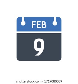Calendar Date Icon - February 9 Vector Graphic