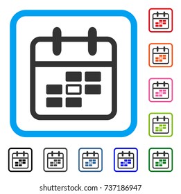 Calendar Date icon. Flat gray iconic symbol inside a light blue rounded square. Black, gray, green, blue, red, orange color variants of Calendar Date vector.