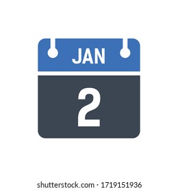 Calendar Date Icon - January 2 Vector Graphic