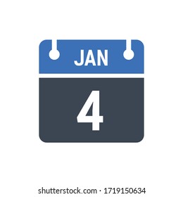 Calendar Date Icon - January 4 Vector Graphic