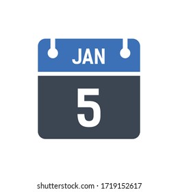 Calendar Date Icon - January 5 Vector Graphic