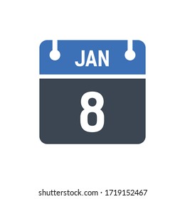 Calendar Date Icon - January 8 Vector Graphic