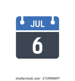 Calendar Date Icon - July 6 Vector Graphic