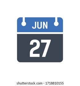 Calendar Date Icon - June 27 Vector Graphic
