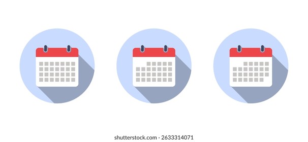 Calendar, date icon with long shadow. Event reminder symbol