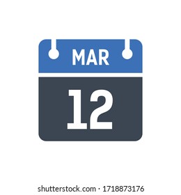 Calendar Date Icon - March 12 Vector Graphic
