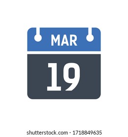 Calendar Date Icon - March 19 Vector Graphic