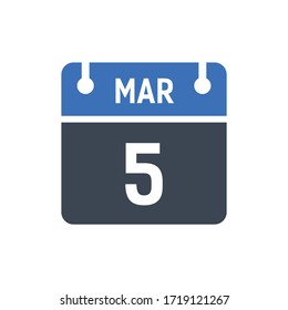 Calendar Date Icon - March 5 Vector Graphic