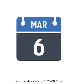 Calendar Date Icon - March 6 Vector Graphic
