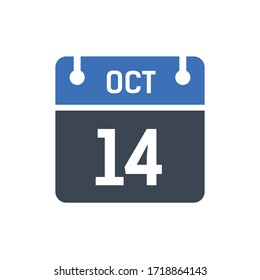 Calendar Date Icon - October 14 Vector Graphic