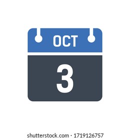 Calendar Date Icon - October 3 Vector Graphic