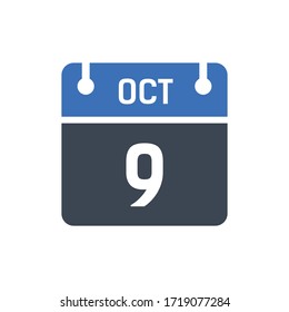 Calendar Date Icon - October 9 Vector Graphic