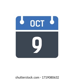 Kalenderdatum Symbol - 9. Oktober Vektorgrafik