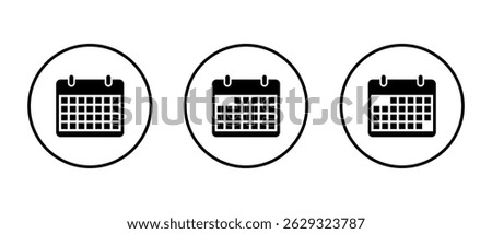 Calendar, date icon on circle line. Event reminder sign symbol