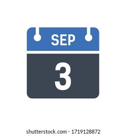 Calendar Date Icon - September 3 Vector Graphic