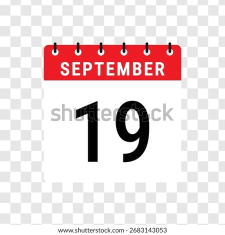 Calendar date icon for September nineteenth on transparent background