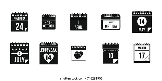 Calendar date icon set. Simple set of calendar date vector icons for web design isolated on white background
