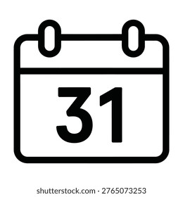 Calendar date icon showing the thirty first day of the month with thirty one