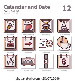 Calendar and Date icons set, Color, vector and illustration set 1