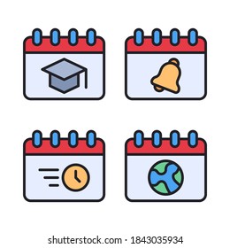 Juego de iconos de calendario y fecha (línea rellenada) . Perfecto para sitios web, iconos de aplicaciones, aplicación móvil, presentación, ilustración y cualquier otro proyecto.